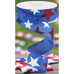 1.5" Blue Royal Canvas Ribbon: Patriotic Stars (10 Yards)