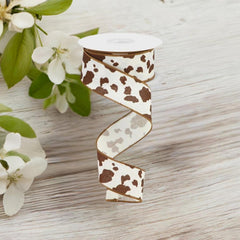 1.5" Cowhide Print Ribbon: Brown & White (10 Yards)