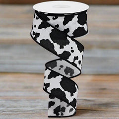1.5" Fuzzy Cow Print Ribbon: Black & White (10 Yards)