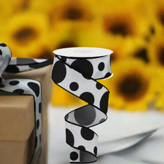1.5" Giant Three Size Polka Dot Ribbon: White/Black (10 Yards)