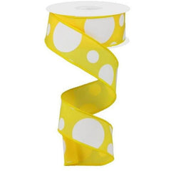 1.5" Giant Three Size Polka Dot Ribbon: Yellow & White (10 Yards)