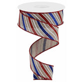 1.5" Glitter Multi Diagonal Stripe Ribbon: Natural (10 Yards)
