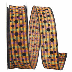 1.5" Halloween Felt Dots Ribbon: Orange/Purple (20 Yards)