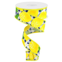 1.5" Lemon Check on Royal Ribbon: Black & White (10 Yards)