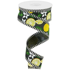 1.5" Lemon Thin Stripes Ribbon: Black (10 Yards)