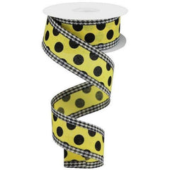 1.5" Medium Polka Dots Gingham Edge: Yellow & Black (10 Yards)