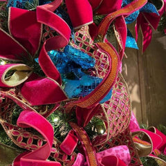 1" Metallic Dupion Duchess Jewel Ribbon: Hot Pink/Orange (5 Yards)