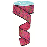 1.5" Multi Swirls Glitter Ribbon: Hot Pink/Lime/Black (10 Yard)