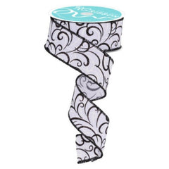 1.5" Multi Swirls Glitter Ribbon: White/Black (10 Yard)
