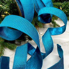 1.5" Pleated Lame Ribbon: Turquoise (10 Yards)