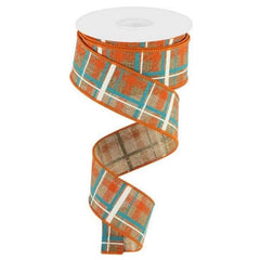 1.5" Printed Plaid on Royal: Tan (10 Yards)