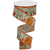 1.5" Pumpkin Foliage Ribbon: Light Natural (10 Yards)