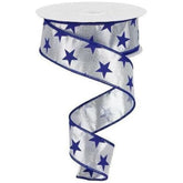1.5" Stars on Metallic Ribbon: Silver (10 Yards)