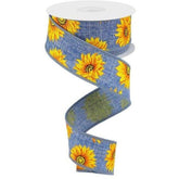 1.5" Sunflower on Canvas Ribbon: Denim (10 Yards)