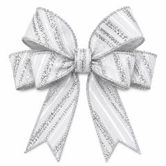 1.5in Diagonal Line Glitter Ribbon: White/Silver (10 Yards)
