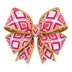 1.5in Abstract Diamond Ribbon: Orange, Gold & Fuchsia (10 Yards)