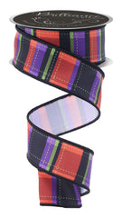 1.5in Dashed Plaid Ribbon: Orange/Black/Purple (10 Yard)