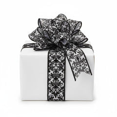 1.5in Flock Damask Ribbon: Black & White (10 Yards)