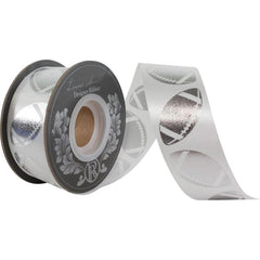 1 3/8 in Homecoming Football Ribbon: White/Silver (25 Yards)