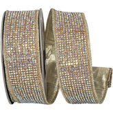 1 3/8in Jeweled Disco Metallic Ribbon: Champagne (5 Yards)