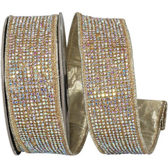 1 3/8in Jeweled Disco Metallic Ribbon: Champagne (5 Yards)