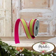 1" Accent Cord Ribbon: Lime/Pink (10 Yards)