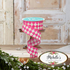 1.5" Antique Diamond Ribbon: Hot Pink (10 Yards)