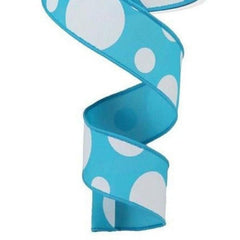 1.5" Giant Three Size Polka Dot Ribbon: Turquoise & White (10 Yards)