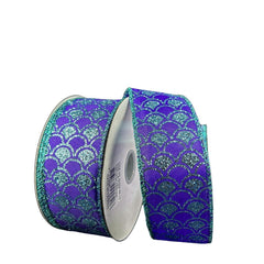 1.5" Glitter Fish Scales Ribbon: Purple/Aqua (10 Yards)