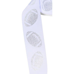 1.5" Glitter Football Ribbon: White/Silver (100 Feet)
