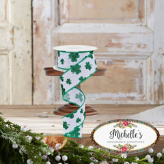 1.5" Glitter Shamrocks Ribbon: White (10 Yards)