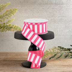 1.5" Horizontal Pink & White Stripe Ribbon (10 Yards)