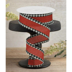 1.5" Houndstooth Edge Ribbon: Red, Black, White (10 Yards)