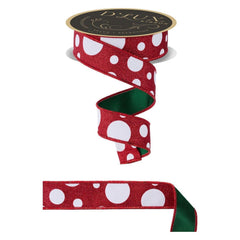 1.5 in Giant Polka Dot Fused Ribbon: Red/Green (10 Yards)