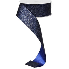 1.5 inch Glitter on Metallic Ribbon: Navy Blue (25 Yards)