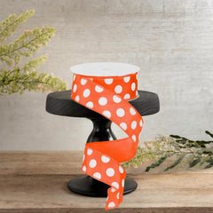 1.5" Large Polka Dot Ribbon: Orange/White (10 Yards)
