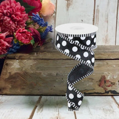 1.5" Large Polka Dot Stripe Ribbon: Black (10 Yards)