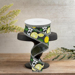1.5" Lemon Thin Stripes Ribbon: Black (10 Yards)