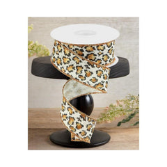 1.5" Metallic Leopard Print Burlap Ribbon: Off White (10 Yards)