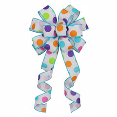 1.5" Multi Polka Dots on Royal Ribbon: White (10 Yards)