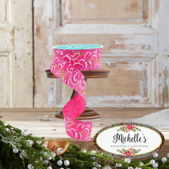 1.5" Multi Swirls Glitter Ribbon: Hot Pink/Lime/White (10 Yard)