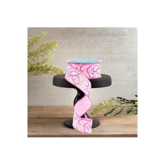 1.5" Multi Swirls Glitter Ribbon: Light Pink/Lime/White (10 Yard)