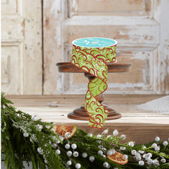 1.5" Multi Swirls Glitter Ribbon: Lime Green/Red (10 Yard)