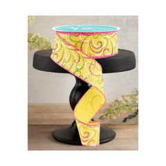1.5" Multi Swirls Glitter Ribbon: Yellow/Pink/Lime (10 Yard)
