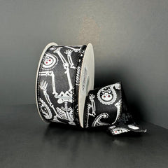 1.5" Paisley Skull Halloween Ribbon: Black (10 Yards)