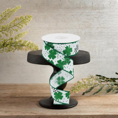 1.5" Pattern Shamrock Ribbon: White (10 Yards)
