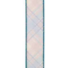 1.5" Plaid Nelson Diagonal Ribbon: Turquoise (20 Yards)