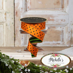 1.5" Polka Dot Striped Fused Ribbon: Orange (10 Yards)