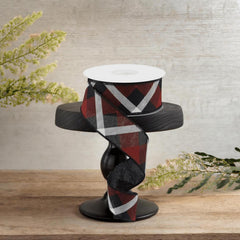 1.5" Printed Plaid Ribbon: Black, Red, White