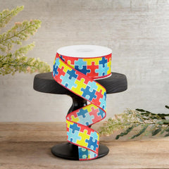 1.5" Puzzle Piece Ribbon: Autism Awareness (10 Yards)